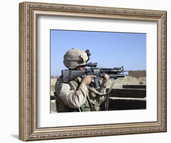 US Marine Sites Through the Scope Atop His 556mm M16A2 Rifle-Stocktrek Images-Framed Photographic Print