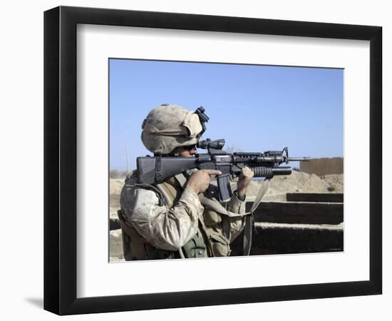 US Marine Sites Through the Scope Atop His 556mm M16A2 Rifle-Stocktrek Images-Framed Photographic Print