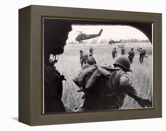 US Marines 163rd Helicopter Squadron Discharging South Vietnamese Troops for an Assault-Larry Burrows-Framed Premier Image Canvas