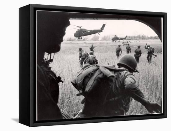 US Marines 163rd Helicopter Squadron Discharging South Vietnamese Troops for an Assault-Larry Burrows-Framed Premier Image Canvas