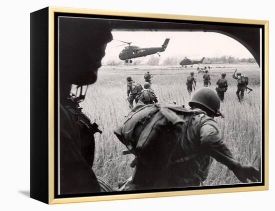 US Marines 163rd Helicopter Squadron Discharging South Vietnamese Troops for an Assault-Larry Burrows-Framed Premier Image Canvas