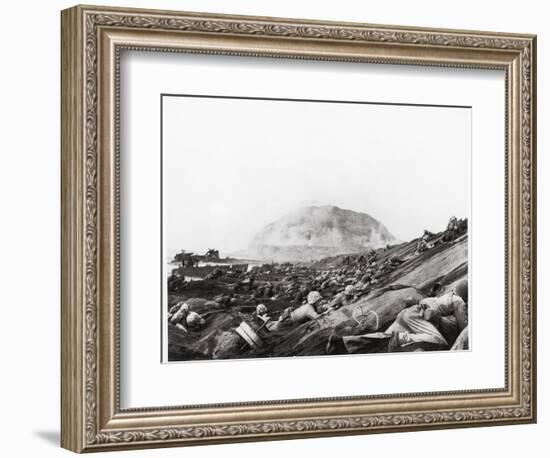 US Marines Advance Up Black Sand Beaches of Iwo Jima to Engage Japanese Troops-Louis R. Lowery-Framed Photographic Print