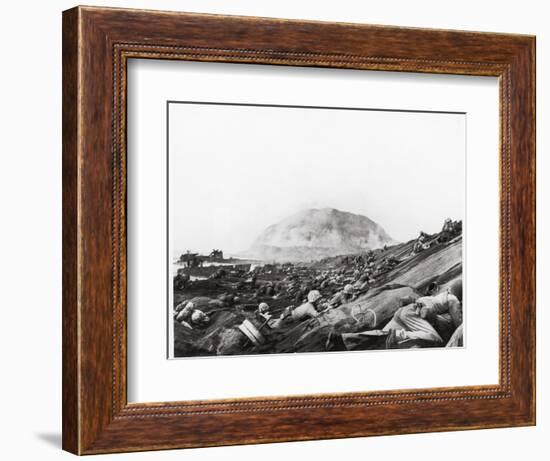 US Marines Advance Up Black Sand Beaches of Iwo Jima to Engage Japanese Troops-Louis R. Lowery-Framed Photographic Print