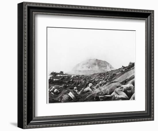 US Marines Advance Up Black Sand Beaches of Iwo Jima to Engage Japanese Troops-Louis R. Lowery-Framed Photographic Print