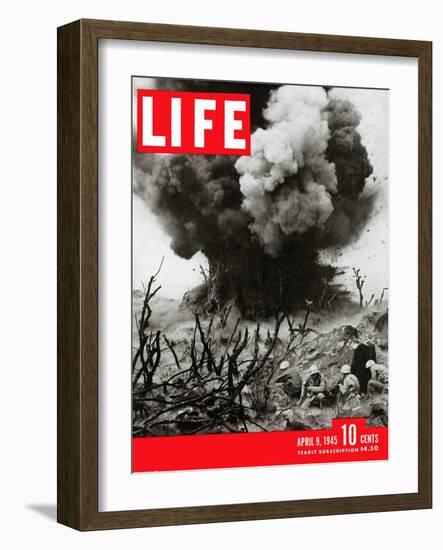 US Marines Behind Hillside Cover, Blowing up Connection to Japanese Blockhouse, WWII, April 9, 1945-W. Eugene Smith-Framed Photographic Print