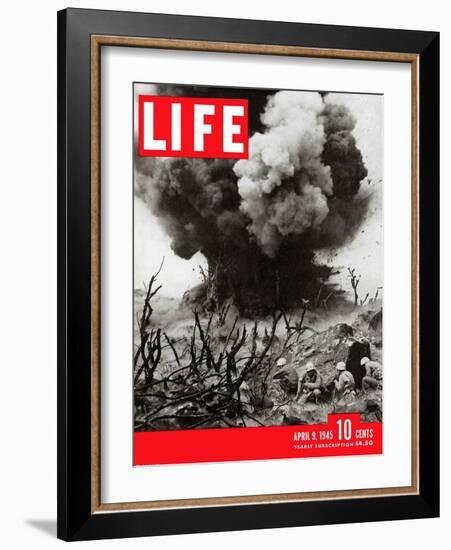 US Marines Behind Hillside Cover, Blowing up Connection to Japanese Blockhouse, WWII, April 9, 1945-W. Eugene Smith-Framed Photographic Print