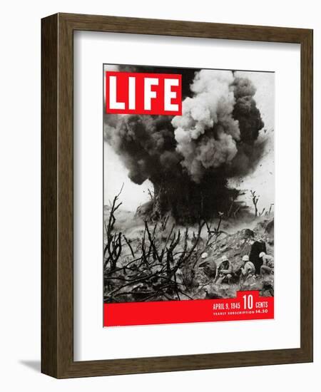 US Marines Behind Hillside Cover, Blowing up Connection to Japanese Blockhouse, WWII, April 9, 1945-W. Eugene Smith-Framed Photographic Print