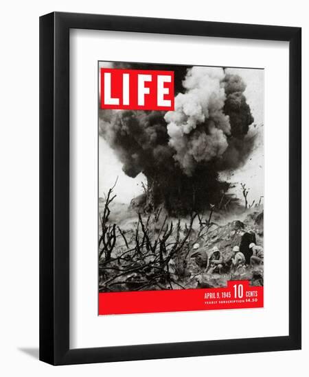 US Marines Behind Hillside Cover, Blowing up Connection to Japanese Blockhouse, WWII, April 9, 1945-W. Eugene Smith-Framed Photographic Print