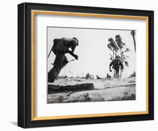 US Marines Dashing For Cover While Assaulting Japanese Positions on Betio Island-null-Framed Photographic Print