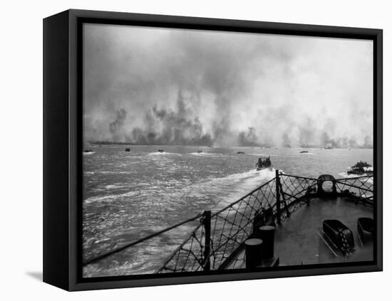 US Marines in Landing Craft Approaching Peleliu Island to Attack Occupying Japanese Forces There-null-Framed Premier Image Canvas