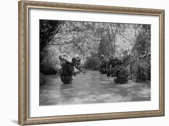 US Marines Move Through Water in Vietnam, July 1966-null-Framed Photo