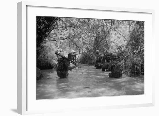 US Marines Move Through Water in Vietnam, July 1966-null-Framed Photo