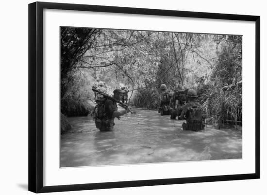 US Marines Move Through Water in Vietnam, July 1966-null-Framed Photo