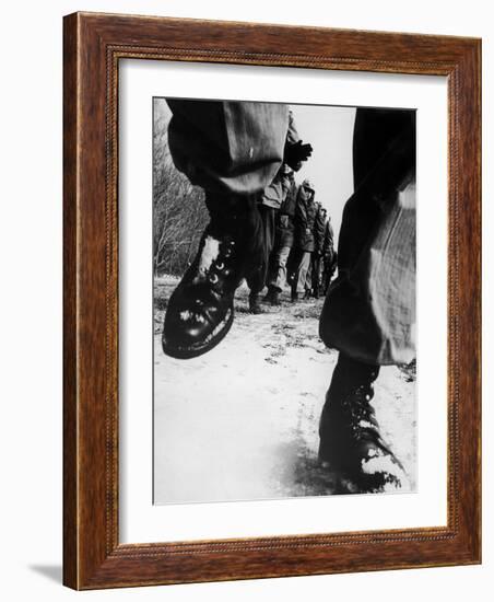 US Marines on 50 Mile Walk, a Challenge Issued in Old Executive Order by President Teddy Roosevelt-Leonard Mccombe-Framed Photographic Print