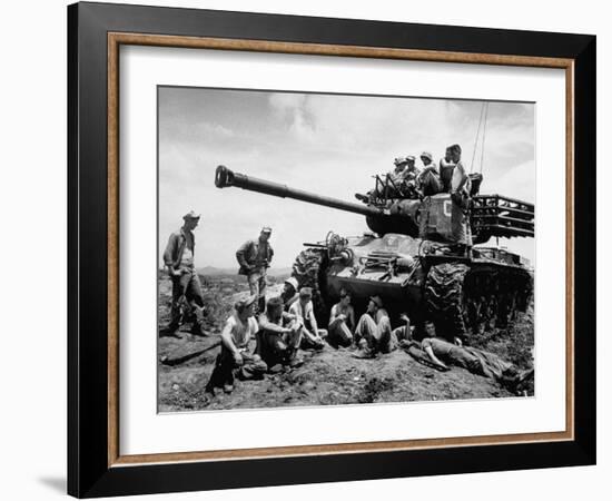 US Marines Relaxing on the Battlefield after Cease-Fire-null-Framed Photographic Print