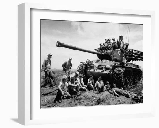 US Marines Relaxing on the Battlefield after Cease-Fire-null-Framed Photographic Print