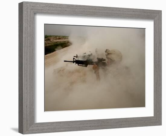 US Marines Return Fire on Taliban Positions Near the Town of Garmser in Afghanistan-null-Framed Photographic Print