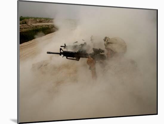 US Marines Return Fire on Taliban Positions Near the Town of Garmser in Afghanistan-null-Mounted Photographic Print