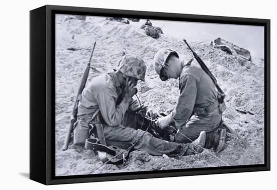 US Marines Set-Up a Field Telephone at Roi-Namur, Marshall Islands, January 1944-null-Framed Premier Image Canvas