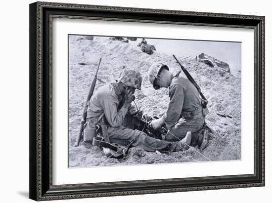 US Marines Set-Up a Field Telephone at Roi-Namur, Marshall Islands, January 1944-null-Framed Photographic Print