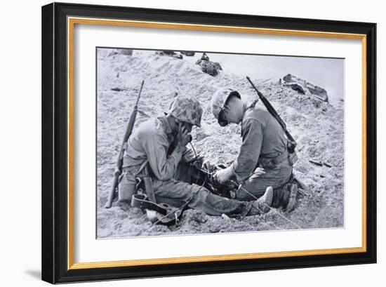 US Marines Set-Up a Field Telephone at Roi-Namur, Marshall Islands, January 1944-null-Framed Photographic Print