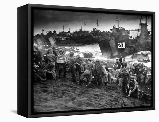 US Marines Unload Equipment and Supplies Onto the Sands of Iwo Jima from Large Coast Guard-null-Framed Premier Image Canvas