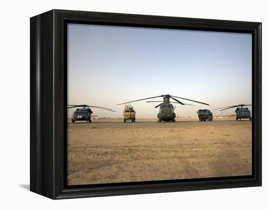 US Military Vehicles and Aircraft Lined Up on the Taxiway at Camp Speicher, Iraq-null-Framed Premier Image Canvas