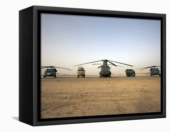 US Military Vehicles and Aircraft Lined Up on the Taxiway at Camp Speicher, Iraq-null-Framed Premier Image Canvas