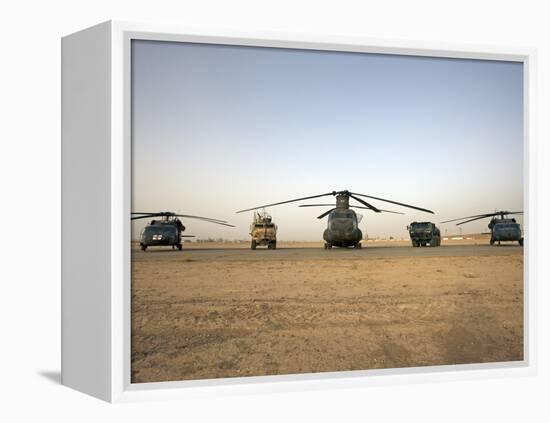 US Military Vehicles and Aircraft Lined Up on the Taxiway at Camp Speicher, Iraq-null-Framed Premier Image Canvas