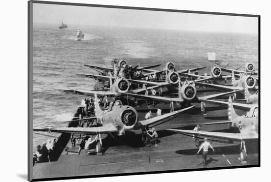 Us Navy Aircraft Carrier before the Attack Agaist Japan-null-Mounted Photographic Print