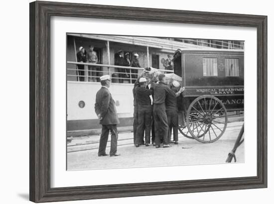 US Navy Ambulance Takes Sick Sailors From Hospital Ship-null-Framed Art Print