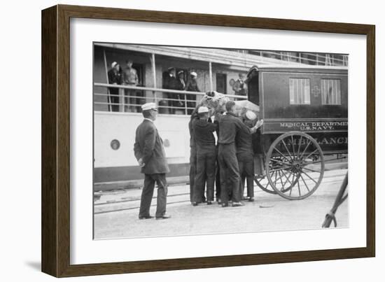 US Navy Ambulance Takes Sick Sailors From Hospital Ship-null-Framed Art Print