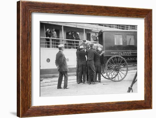 US Navy Ambulance Takes Sick Sailors From Hospital Ship-null-Framed Art Print