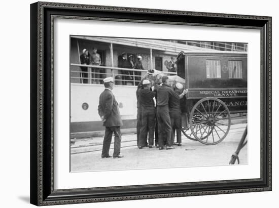 US Navy Ambulance Takes Sick Sailors From Hospital Ship-null-Framed Art Print