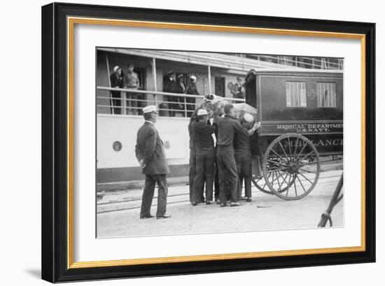 US Navy Ambulance Takes Sick Sailors From Hospital Ship-null-Framed Art Print