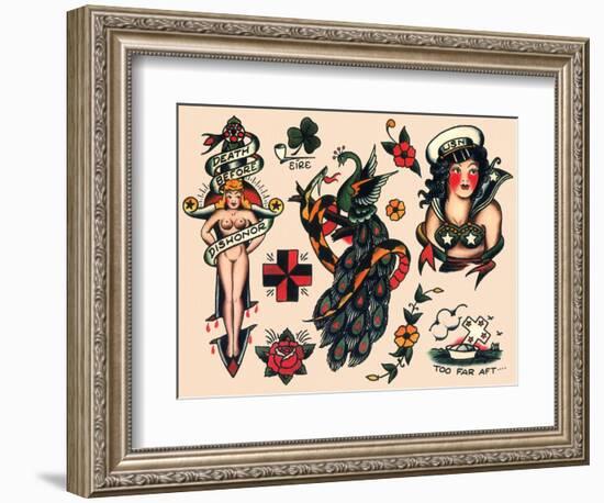 US Navy and Sailor Tattoos, Authentic Vintage Tatooo Flash by Norman Collins, aka, Sailor Jerry-Piddix-Framed Art Print