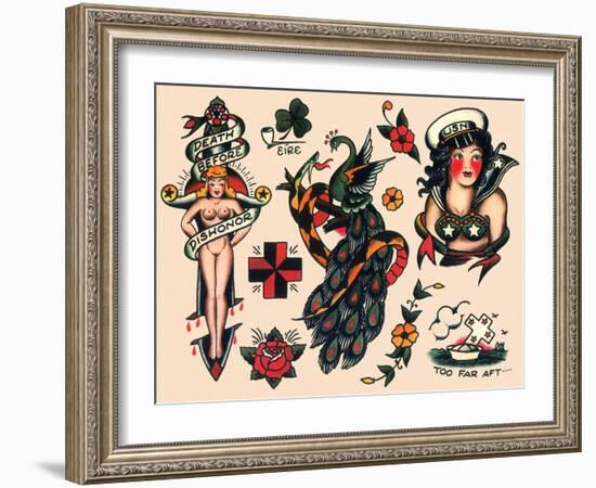 US Navy and Sailor Tattoos, Authentic Vintage Tatooo Flash by Norman Collins, aka, Sailor Jerry-Piddix-Framed Art Print