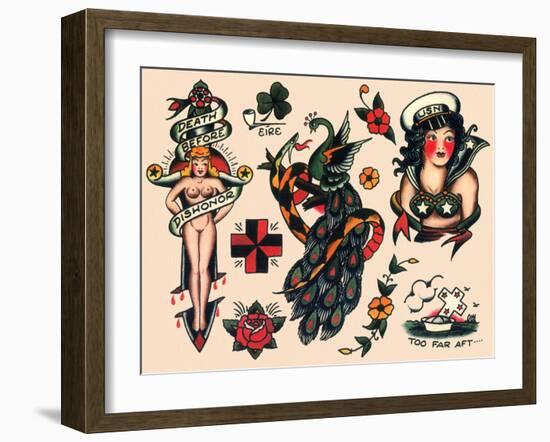 US Navy and Sailor Tattoos, Authentic Vintage Tatooo Flash by Norman Collins, aka, Sailor Jerry-Piddix-Framed Art Print