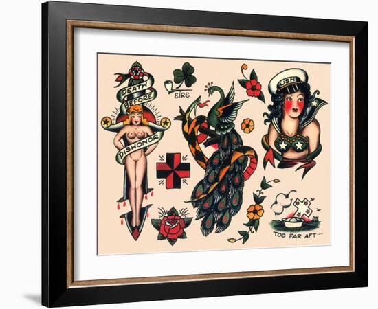 US Navy and Sailor Tattoos, Authentic Vintage Tatooo Flash by Norman Collins, aka, Sailor Jerry-Piddix-Framed Art Print