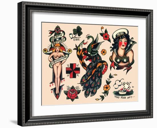 US Navy and Sailor Tattoos, Authentic Vintage Tatooo Flash by Norman Collins, aka, Sailor Jerry-Piddix-Framed Art Print