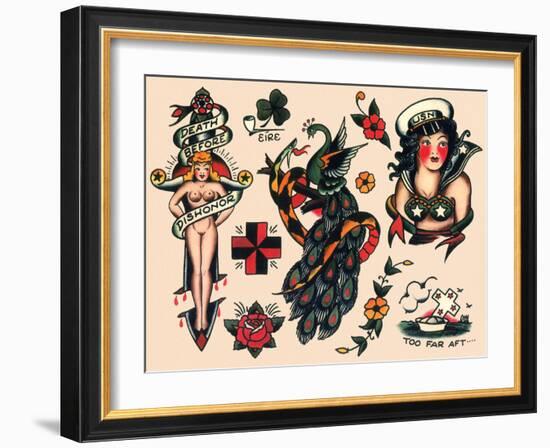 US Navy and Sailor Tattoos, Authentic Vintage Tatooo Flash by Norman Collins, aka, Sailor Jerry-Piddix-Framed Art Print