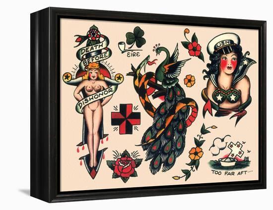 US Navy and Sailor Tattoos, Authentic Vintage Tatooo Flash by Norman Collins, aka, Sailor Jerry-Piddix-Framed Stretched Canvas