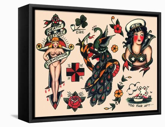 US Navy and Sailor Tattoos, Authentic Vintage Tatooo Flash by Norman Collins, aka, Sailor Jerry-Piddix-Framed Stretched Canvas