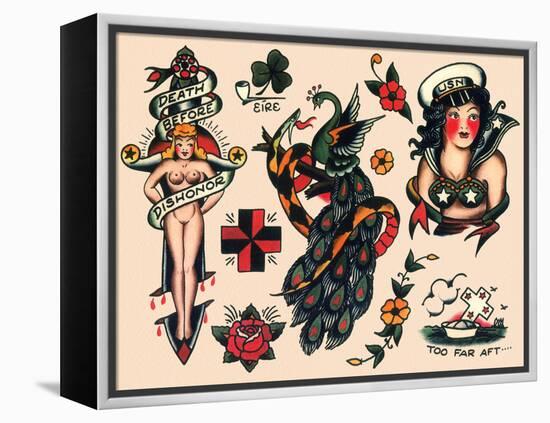 US Navy and Sailor Tattoos, Authentic Vintage Tatooo Flash by Norman Collins, aka, Sailor Jerry-Piddix-Framed Stretched Canvas