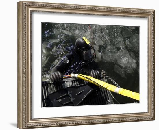 US Navy Diver Gets Ready to Start His Dive off the Back of a Dive Training Boat-Stocktrek Images-Framed Photographic Print