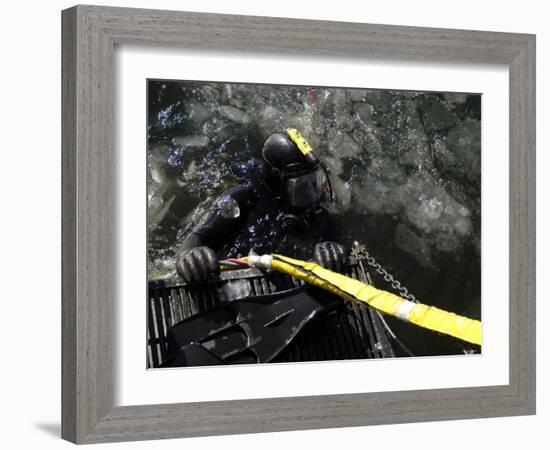 US Navy Diver Gets Ready to Start His Dive off the Back of a Dive Training Boat-Stocktrek Images-Framed Photographic Print