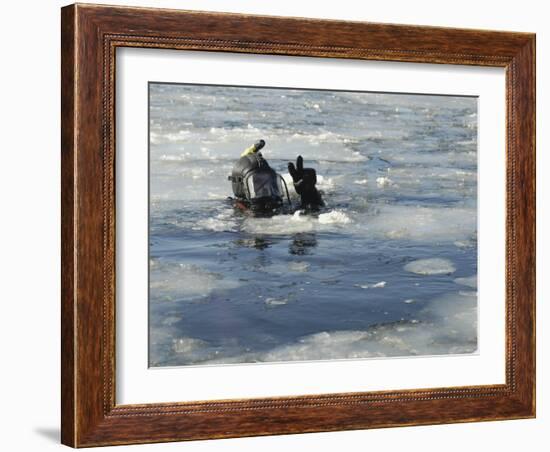 US Navy Diver Signals He is Okay During a Training Mission in the Icy Thames River-Stocktrek Images-Framed Photographic Print