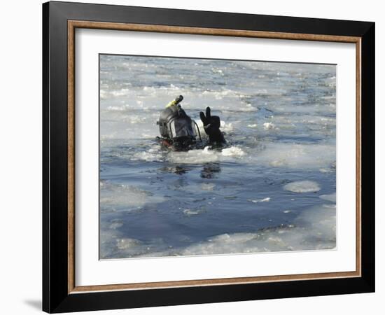 US Navy Diver Signals He is Okay During a Training Mission in the Icy Thames River-Stocktrek Images-Framed Photographic Print
