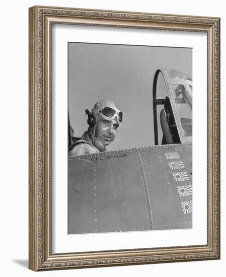 US Navy Flying Ace Lt. Edward H. O'Hare Sitting in His Plane-Ralph Morse-Framed Photographic Print