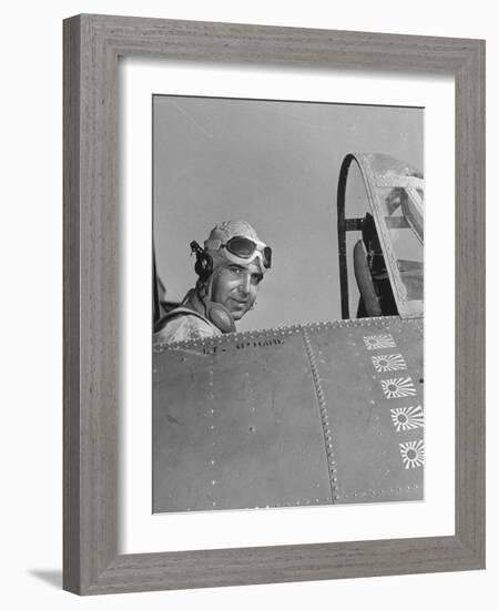 US Navy Flying Ace Lt. Edward H. O'Hare Sitting in His Plane-Ralph Morse-Framed Photographic Print